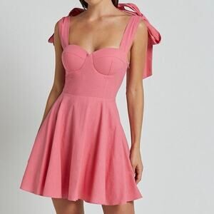 SHOWPO Girley Mini Dress Bow Strap Pink Coral Coquette Sweetheart - Sz 4 - NWT
